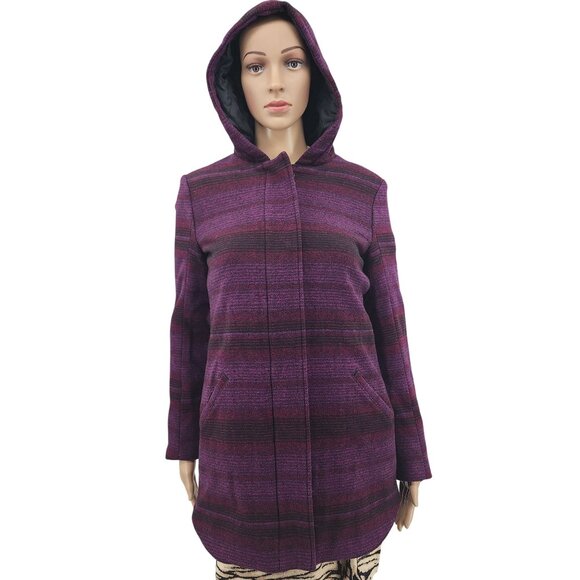 Levi's XS Women's Hooded Wool Blend Striped Coat Purple/Black - Picture 11 of 11